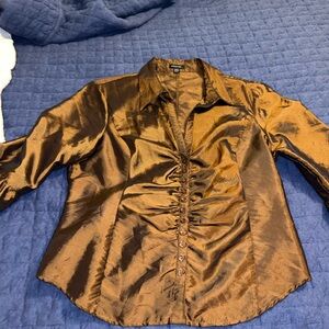 Express Women's Shiny Brown Button-Down Shirt